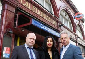 Cllr Claudia Webbe with Cllr Paul Smith, left, and Cllr Paul Convery